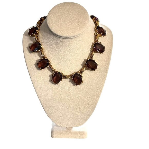 Antique Vintage Womens Necklace Purple Czech Oval Glass Cabochon 16 Inch Choker - Picture 3 of 6